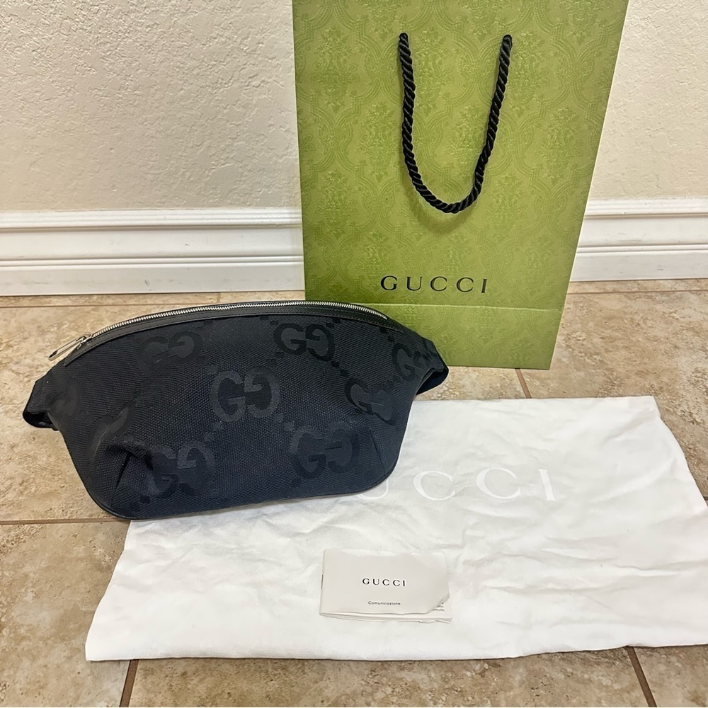 New authentic Gucci Jumbo GG belt crossbody bag in GG canvas with leather trim - Picture 8 of 16
